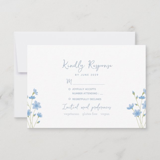 Wildflower Periwinkle Wedding RSVP Card (Front)