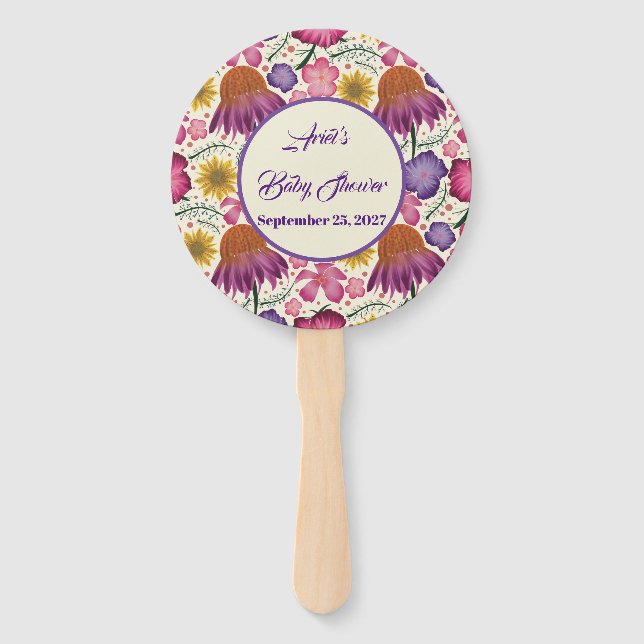Wildflower Personalised Garden Baby Shower  Hand Fan (Front)