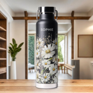 Wildflower Personalised Name Floral Black Water Bottle
