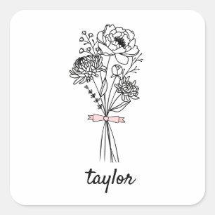Wildflower Personalised name Square Sticker