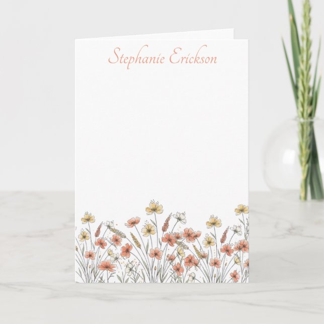 Wildflower Personalized Stationery Note Card (Front)