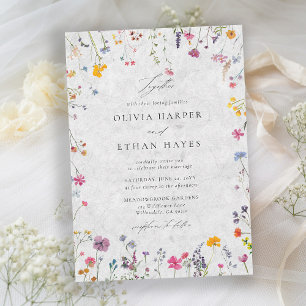 Wildflower Petal Ivory Watercolor Elegant Wedding Invitation