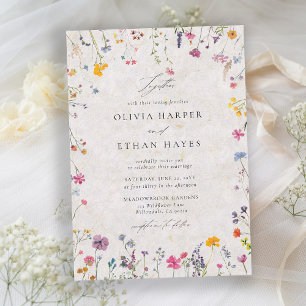 Wildflower Petal Kiss Watercolor Elegant Wedding Invitation