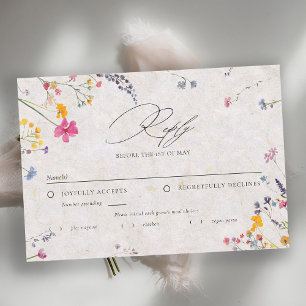 Wildflower Petal Watercolor Elegant Wedding Meal RSVP Card