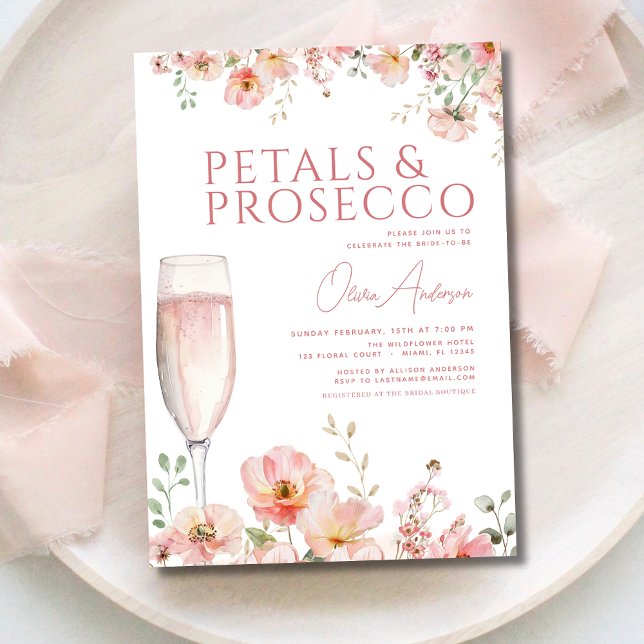 Wildflower Petals & Prosecco Blush Bridal Shower  Invitation (Creator Uploaded)