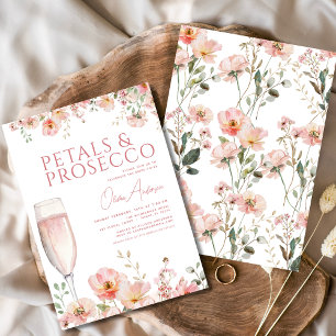 Wildflower Petals & Prosecco Blush Bridal Shower  Invitation