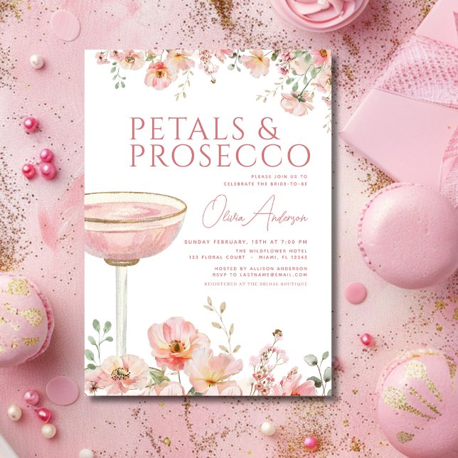 Wildflower Petals & Prosecco Blush Bridal Shower  Invitation (Creator Uploaded)
