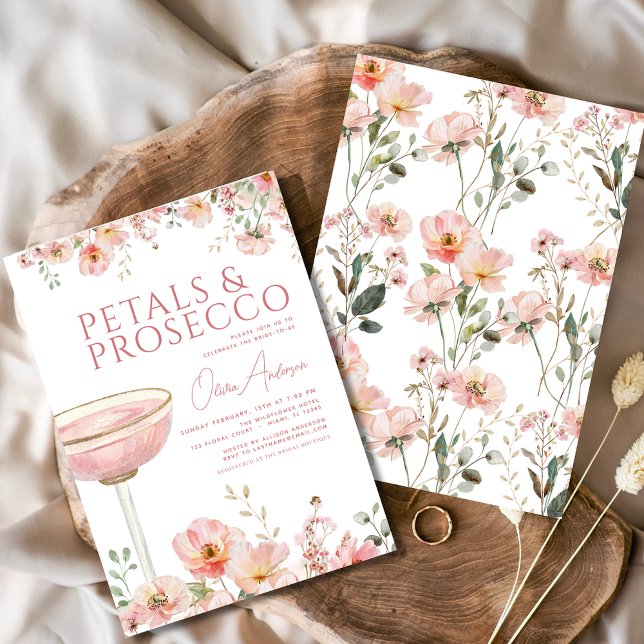 Wildflower Petals & Prosecco Blush Bridal Shower  Invitation (Creator Uploaded)