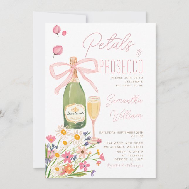 Wildflower Petals Prosecco Bridal Shower Brunch Invitation (Front)