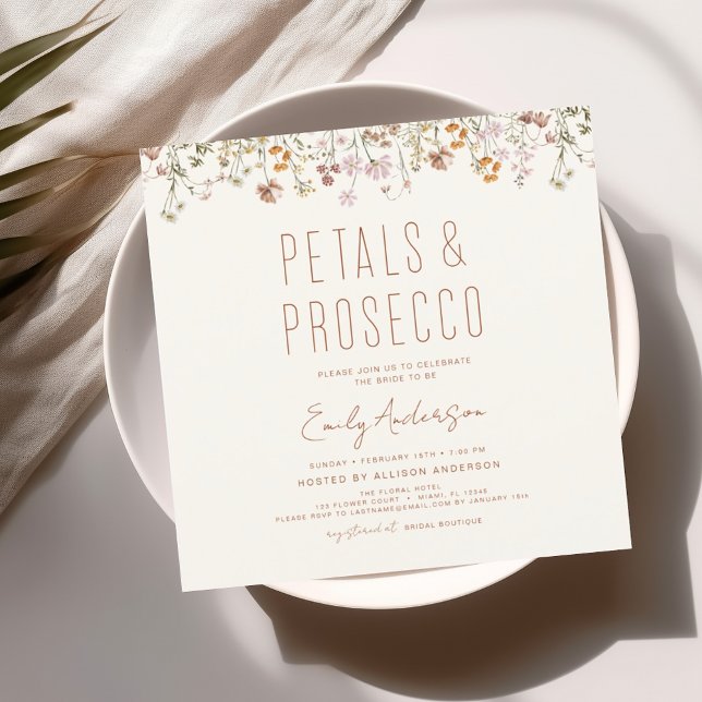 Wildflower Petals & Prosecco Bridal Shower Garden Invitation (Creator Uploaded)