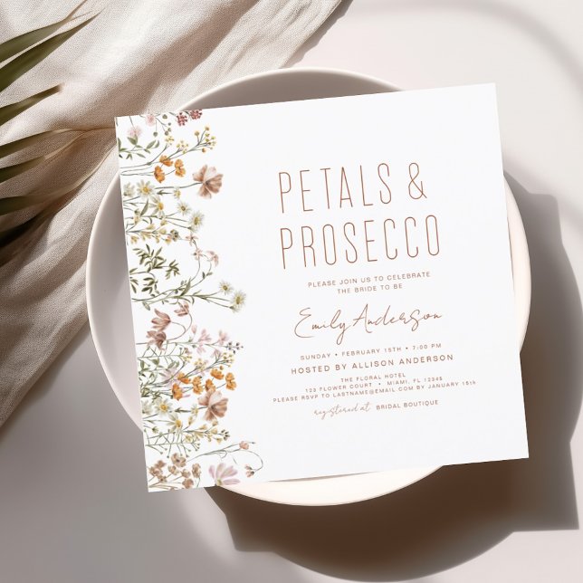 Wildflower Petals & Prosecco Bridal Shower Garden Invitation (Creator Uploaded)