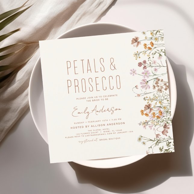 Wildflower Petals & Prosecco Bridal Shower Garden Invitation (Creator Uploaded)
