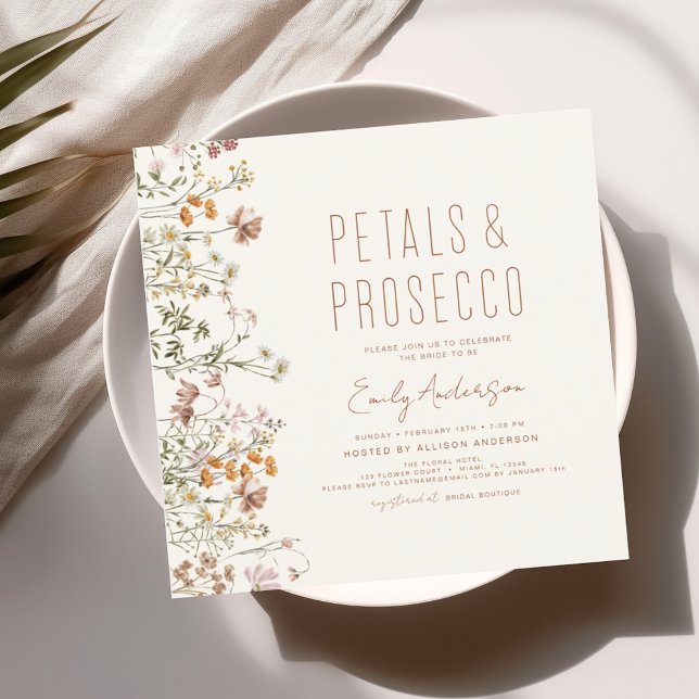 Wildflower Petals & Prosecco Bridal Shower Garden Invitation (Creator Uploaded)