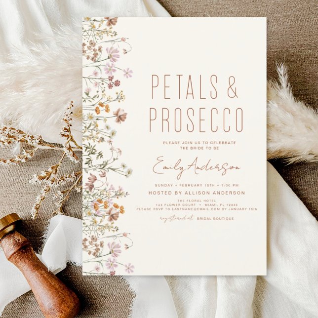 Wildflower Petals & Prosecco Bridal Shower Garden Invitation (Creator Uploaded)