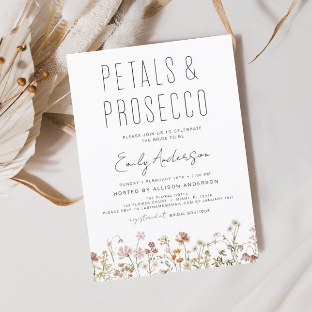 Wildflower Petals & Prosecco Bridal Shower Invitation (Creator Uploaded)