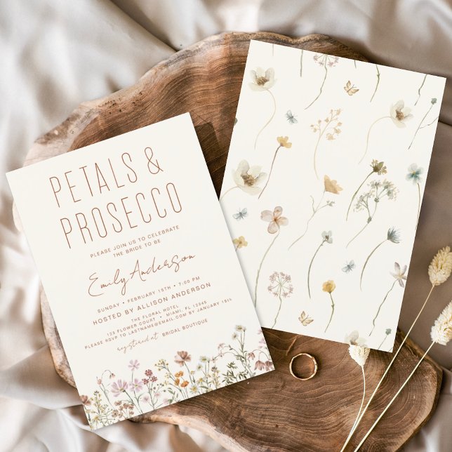 Wildflower Petals & Prosecco Bridal Shower  Invitation (Creator Uploaded)