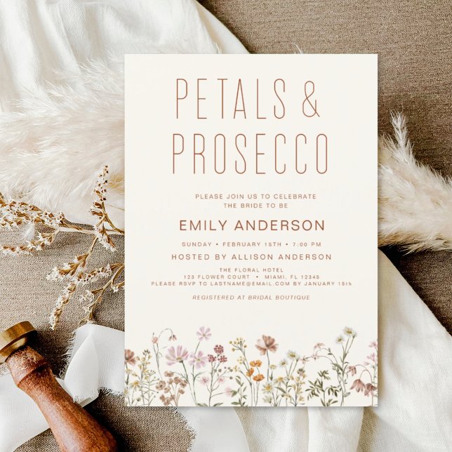 Wildflower Petals & Prosecco Bridal Shower  Invitation (Creator Uploaded)