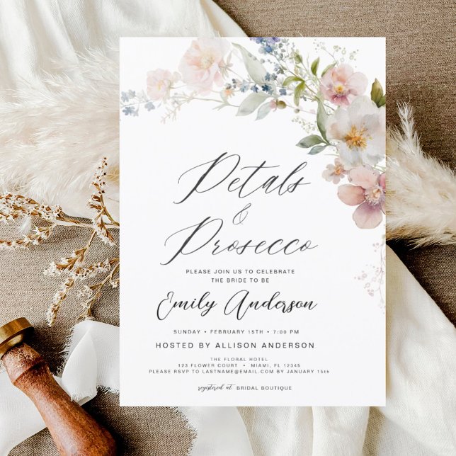 Wildflower Petals & Prosecco Bridal Shower Invitation (Creator Uploaded)