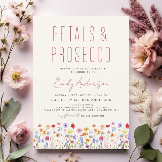 Wildflower Petals & Prosecco Bridal Shower  Invitation (Creator Uploaded)