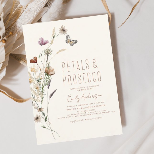 Wildflower Petals & Prosecco Bridal Shower  Invitation (Creator Uploaded)