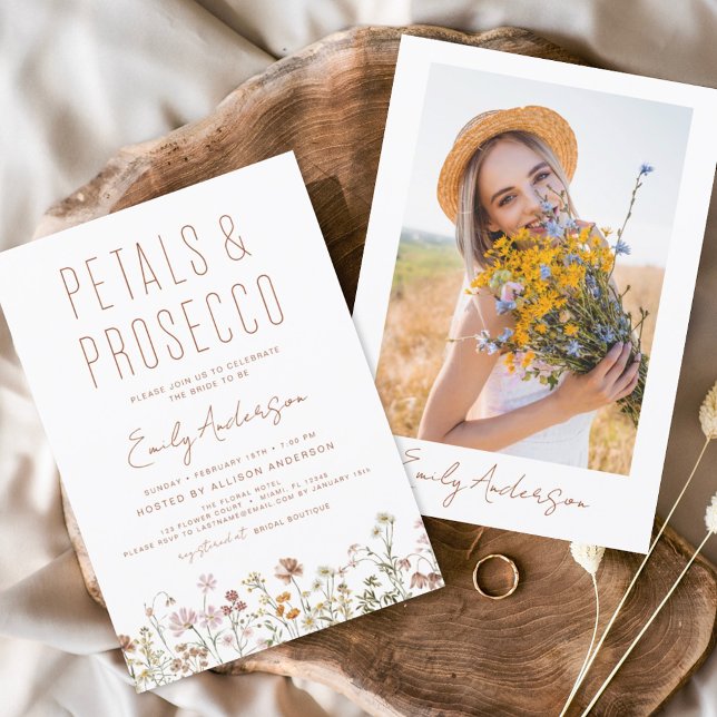 Wildflower Petals & Prosecco Bridal Shower Photo Invitation (Creator Uploaded)