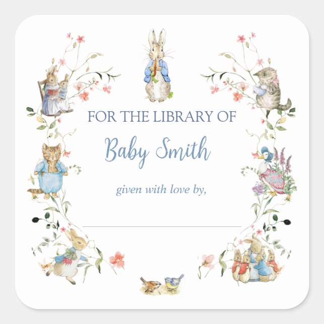 Wildflower Peter the Rabbit Book Plate Square Sticker (Front)