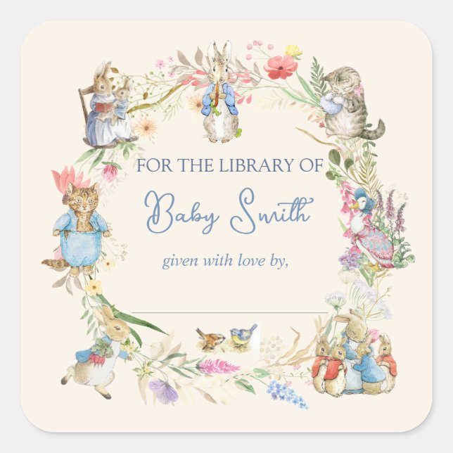 Wildflower Peter the Rabbit Book Plate Square Sticker (Front)