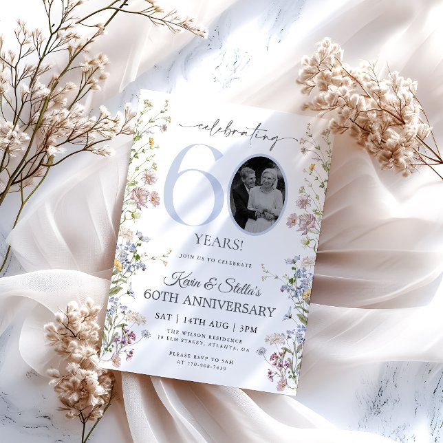 Wildflower Photo 60th Anniversary Invitation (Creator Uploaded)