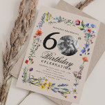 Wildflower Photo 60th Birthday Party Champagne Invitation<br><div class="desc">An elegant "60th Birthday" party invitation design with personalised photo,  modern typography and wildflower motif.</div>