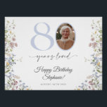 Wildflower Photo 80th Birthday Welcome Sign<br><div class="desc">Elegant 80th Birthday Welcome Sign with Photo | Wildflower 80th Welcome Sign Welcome guests to your milestone celebration with this stunning 80th birthday welcome sign, featuring delicate watercolor wildflower floral and light blue accents. Designed to highlight your personalised photo, this sign adds a warm, personal touch to your event entrance....</div>