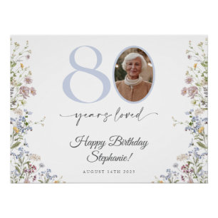 Wildflower Photo 80th Birthday Welcome Sign