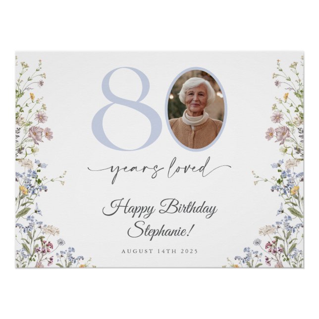 Wildflower Photo 80th Birthday Welcome Sign (Front)