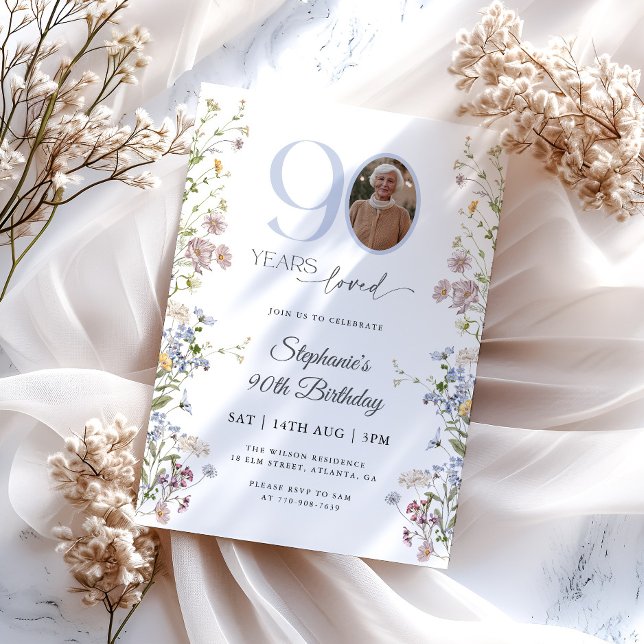 Wildflower Photo 90th Birthday Invitation (Creator Uploaded)