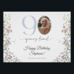Wildflower Photo 90th Birthday Welcome Sign<br><div class="desc">Elegant 90th Birthday Welcome Sign with Photo | Wildflower 90th Welcome Sign Welcome guests to your milestone celebration with this stunning 90th birthday welcome sign, featuring delicate watercolor wildflower floral and light blue accents. Designed to highlight your personalised photo, this sign adds a warm, personal touch to your event entrance....</div>
