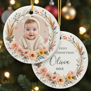 Wildflower Photo Baby First Christmas Ceramic Tree Decoration