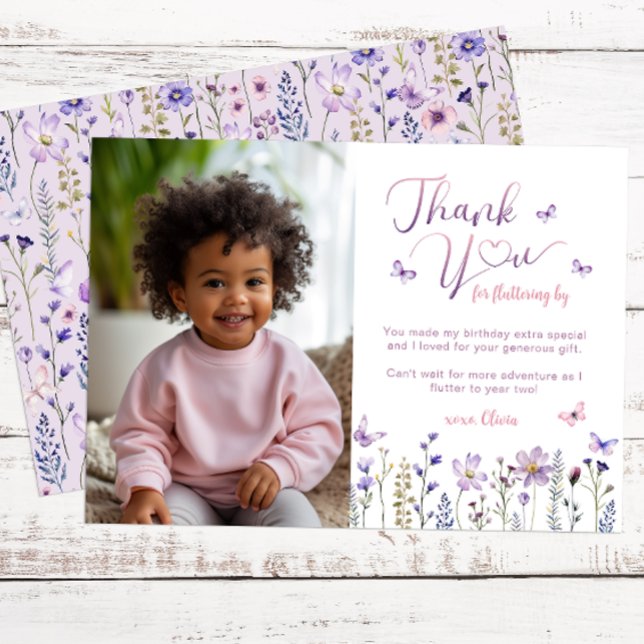 Wildflower Photo Birthday Thank You Card (Photo Thank You Card)