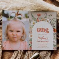 Wildflower Photo First Birthday Invitation