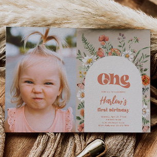 Wildflower Photo First Birthday Invitation