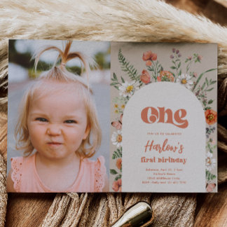 Wildflower Photo First Birthday Invitation