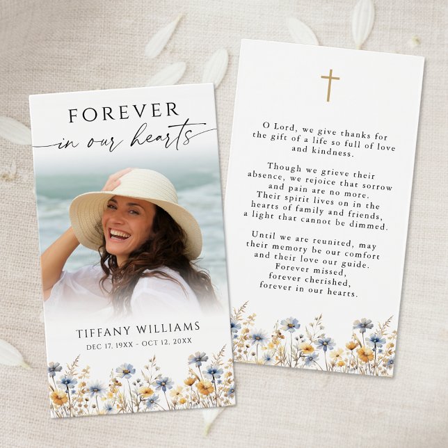 Wildflower Photo Forever Hearts Cross Prayer Card (Creator Uploaded)