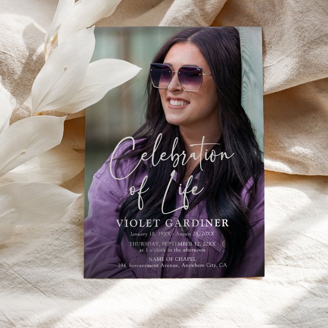 Wildflower Photo Funeral Memorial Program Tri-Fold Invitation (Creator Uploaded)