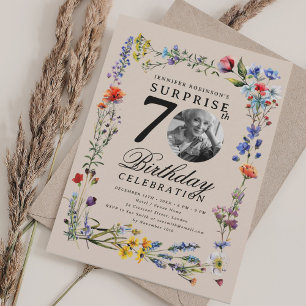 Wildflower Photo SURPRISE 70th Birthday Champagne  Invitation