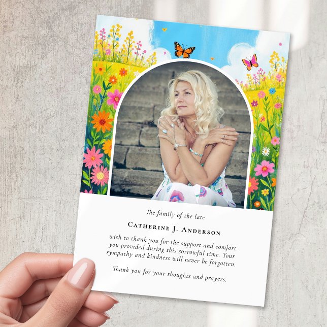 Wildflower Photo Sympathy Funeral Memorial Thank You Card (Creator Uploaded)