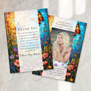 Wildflower Photo Sympathy Funeral Memorial Thank You Card