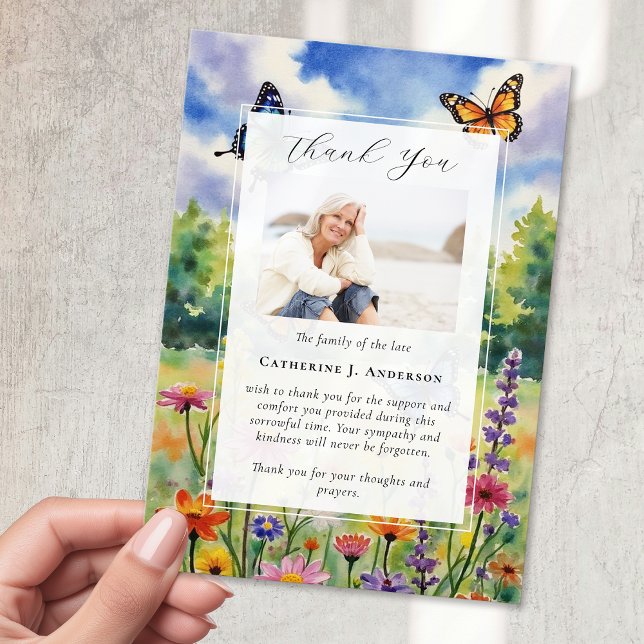 Wildflower Photo Sympathy Funeral Memorial Thank You Card (Creator Uploaded)