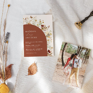 Wildflower Photo Terracotta Wedding Invitation