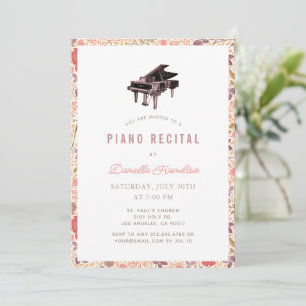 Wildflower Piano White Recital Invitation