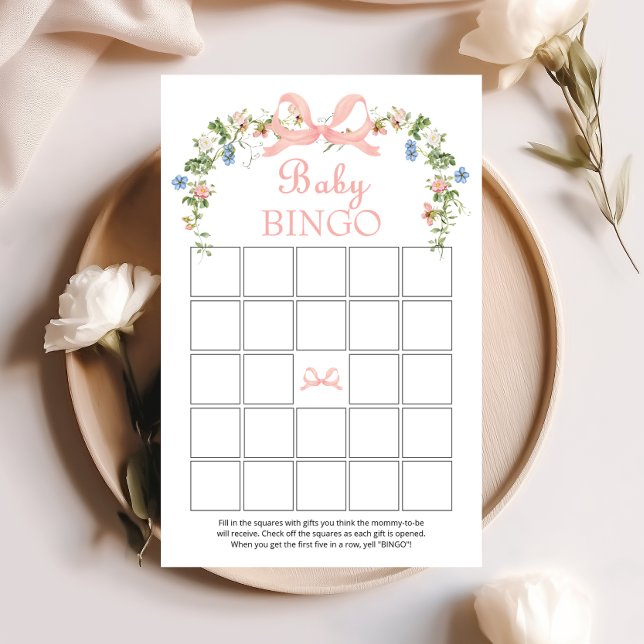 Wildflower Pink Bow Baby Shower Bingo Game (Creator Uploaded)