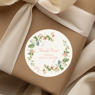 Wildflower Pink Bow Baby Shower Classic Round Sticker