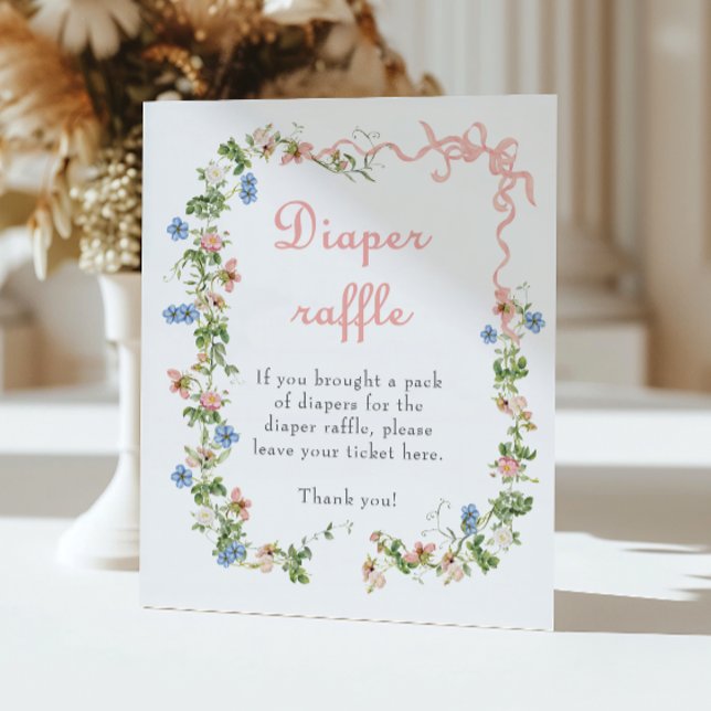 Wildflower Pink Bow Baby Shower Diaper Raffle Poster (Creator Uploaded)